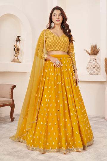 Yellow lehenga choli for women or girls for wedding wear party wear haldi function lehenga choli