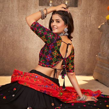 Black   Thread Embroided with all over work lehenga choli with Cotton dupatta