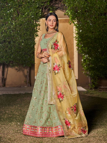 Pista green lehenga choli for women or girls ready to wear party wear lehenga choli