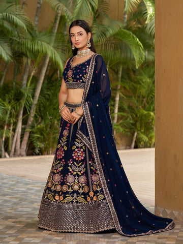 Navy Blue lehenga choli for women or girls Embroidery , sequence work with digital print lehenga