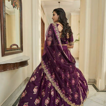 Purple Zari, Thread & Sequins Embroidery Work  lehenga choli with  Butterfly Net  dupatta