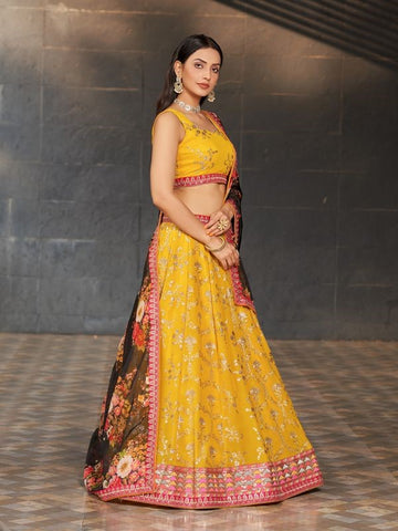 Yellow lehenga choli for women latest designer party wear lehenga choli