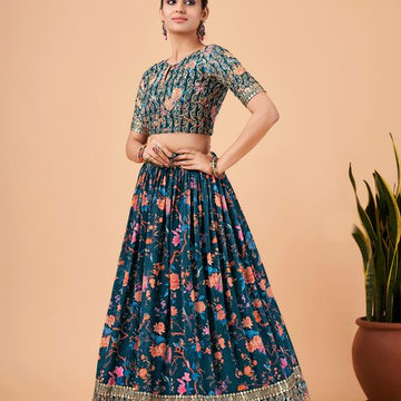 Blue Zari & Sequins Embroidery Work  lehenga choli with  Faux Georgette dupatta