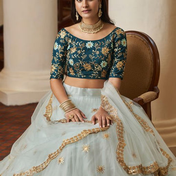 SKy Blue Thread & Sequins Embroidery Work  lehenga choli with  Net  dupatta