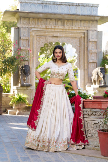 Delicate White embroidery work lehenga choli for women function wear reception wear