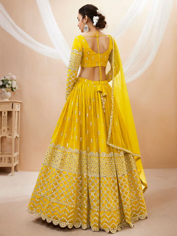 Yellow Sequins Georgette Haldi Wear Lehenga Choli