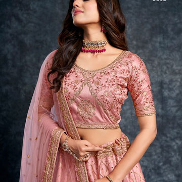 Peach  Diamond,Zari,Thread & Sequins  Embroidery Work   lehenga choli with  Net  dupatta