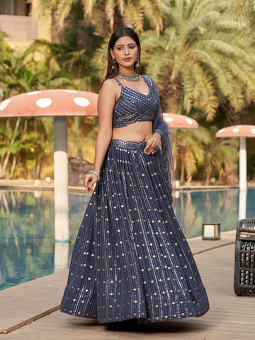 Gray lehenga choli for women or girls  heavy sequence , Embroidery work with digital print lehenga choli