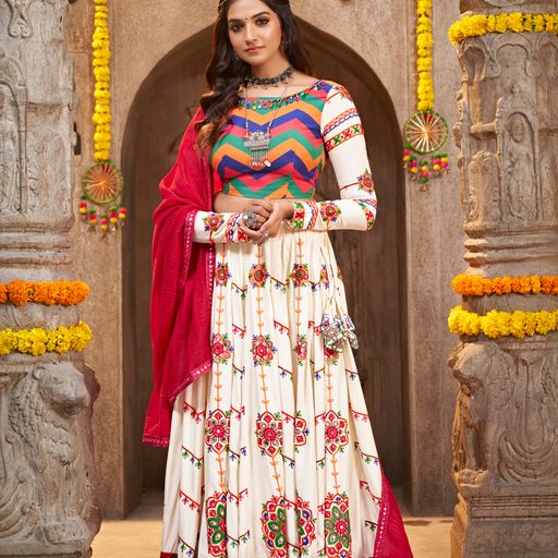 Pearl White Thread Embroided with all over work lehenga choli with Georgette dupatta