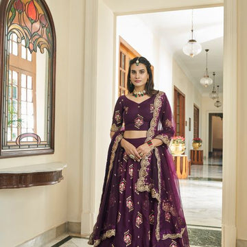 Purple Zari,Thread & Sequins Embroidery Work  lehenga choli with Net dupatta