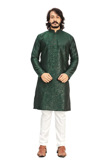 Green Silk Mens Kurta Pajama Indian Wedding Party Wear Embroidery Kurtas