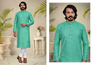 Sky Blue Silk Mens Kurta Pajama Indian Wedding Party Wear Embroidery Kurtas