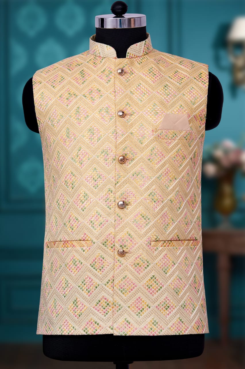 Yellow  Silk Mens Kurta Pajama