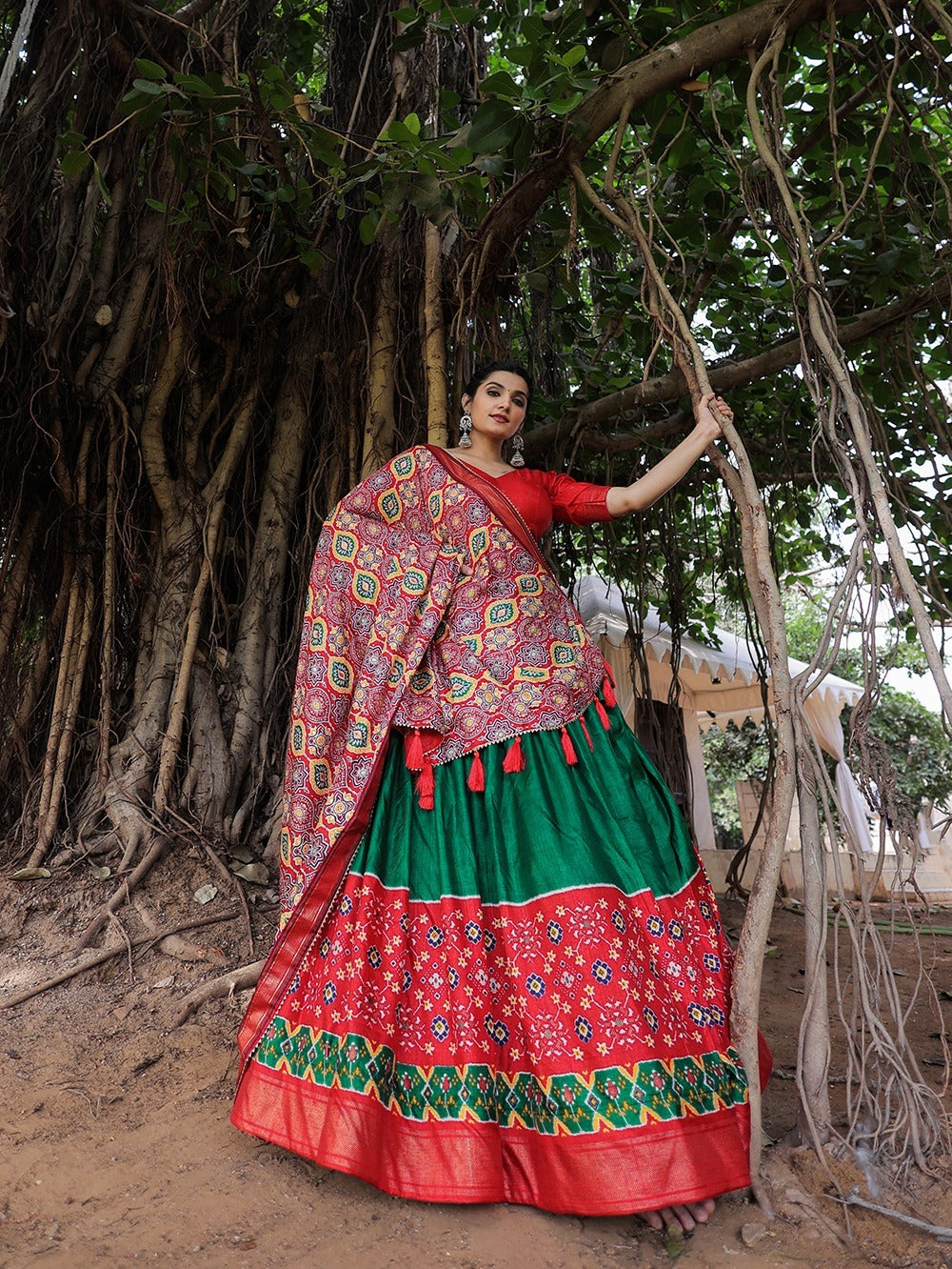 Green and Orange  Printed with foil work  lehenga choli with  Dola Silk dupatta