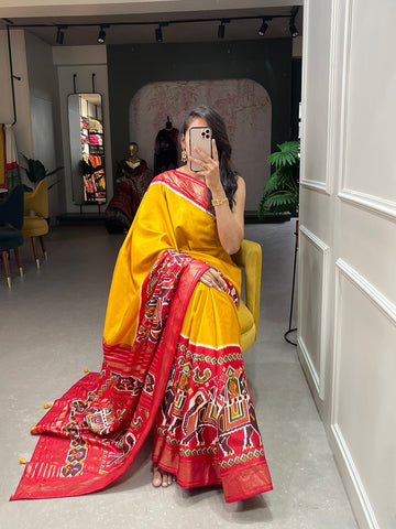 Yellow Dola silk  saree for women