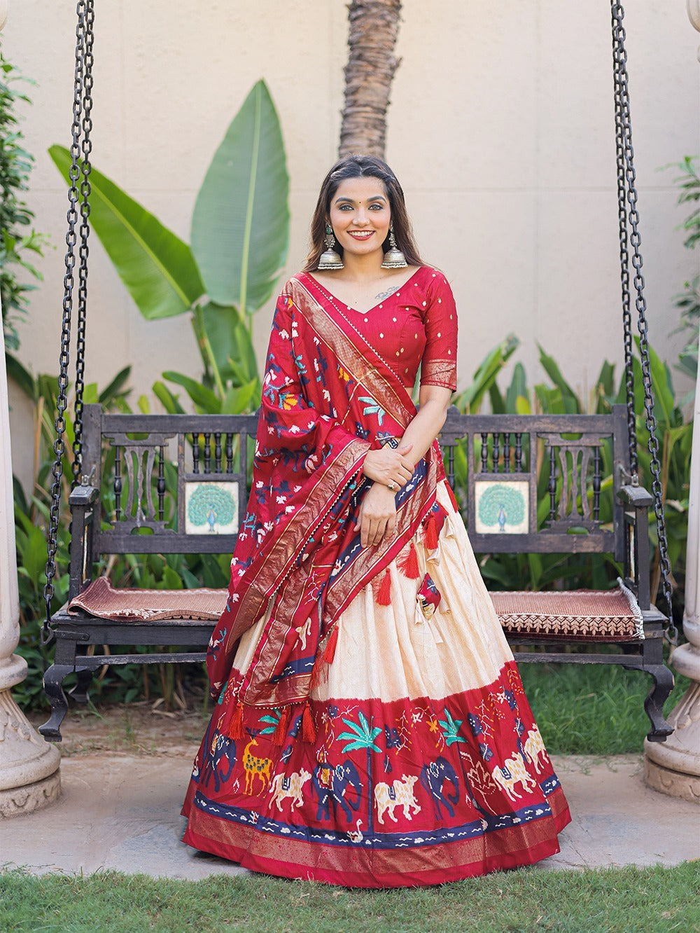 Red Printed with foil work   lehenga choli with Dola  silk  dupatta