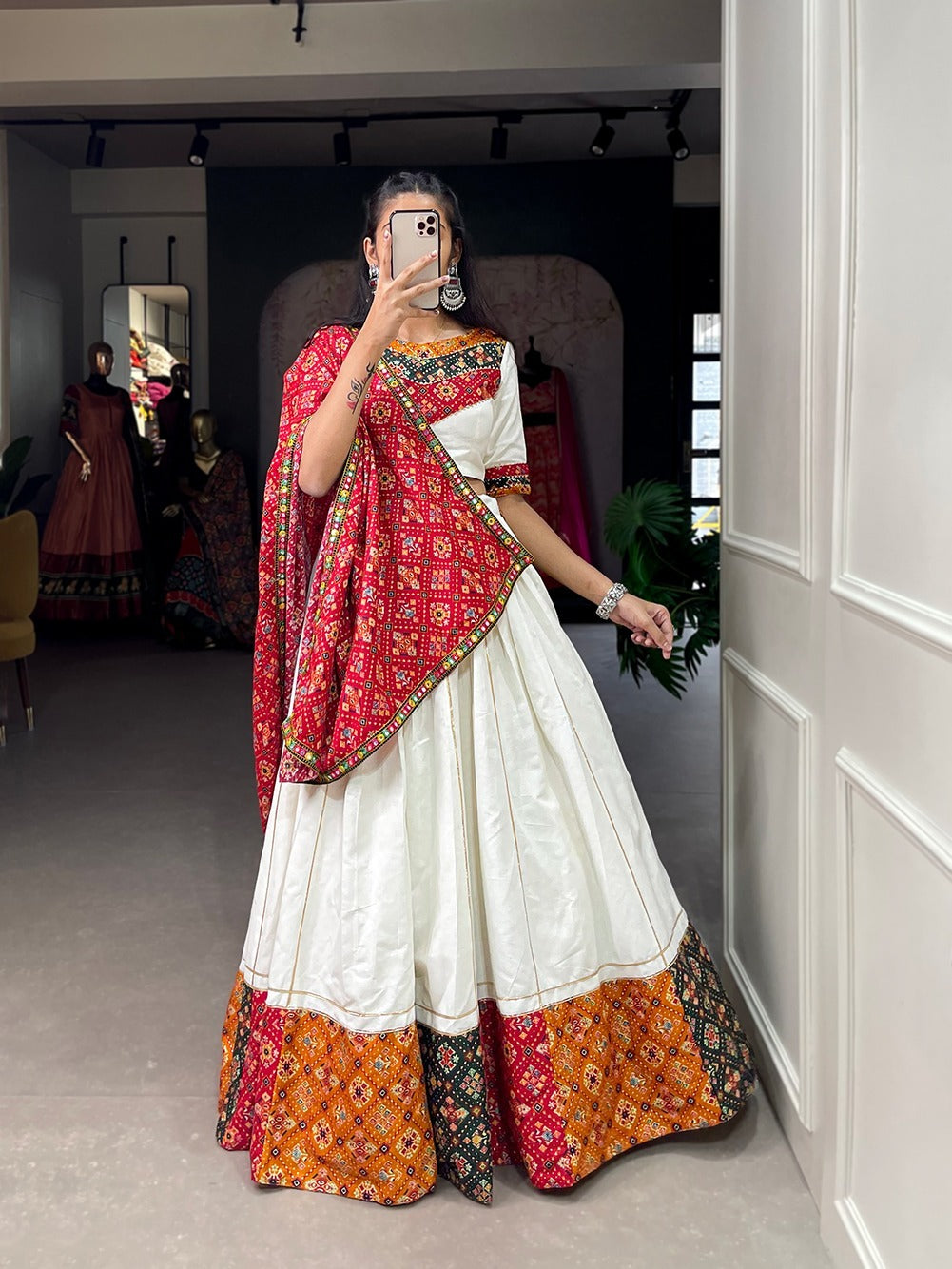 White Multiple fabric combination with Gotta patti touchup  lehenga choli with Pure Cotton dupatta