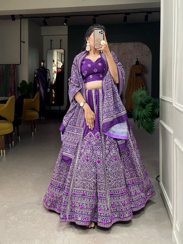 Purple Gota Patti and Tassels Work lehenga choli with  Maslin Silk dupatta