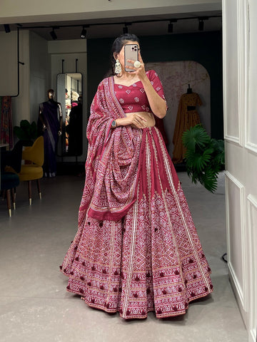 REd Gota Patti and Tassels Work lehenga choli with  Maslin Silk dupatta