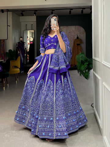 Blue Gota Patti and Tassels Work lehenga choli with  Maslin Silk dupatta