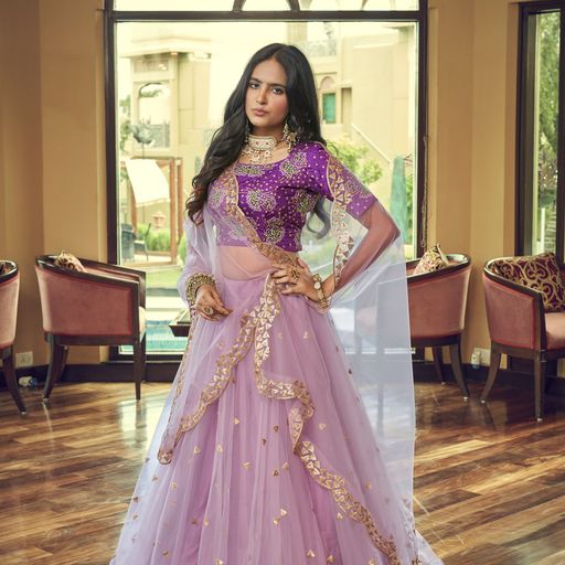 Purple Thread & Sequins Embroidery Work lehenga choli with Faux Georgette dupatta