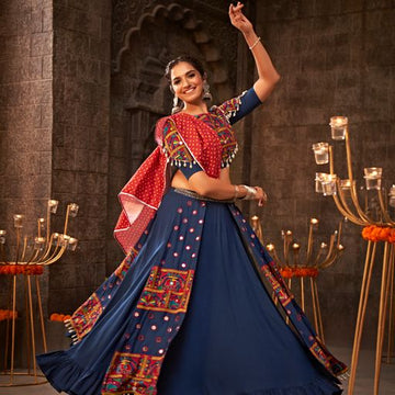 Blue Printed Work  lehenga choli with  Viscose Rayon dupatta