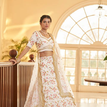 WHite  Multi Thread Work With Sequins & Zari Work lehenga choli with Net dupatta