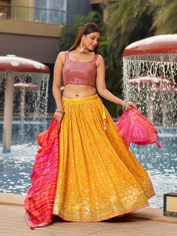 Haldi function wear yellow lehenga choli ready to wear lehenga choli