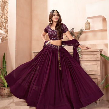 Purple Multi Sequins Embroidery Work lehenga choli with Faux Georgette dupatta