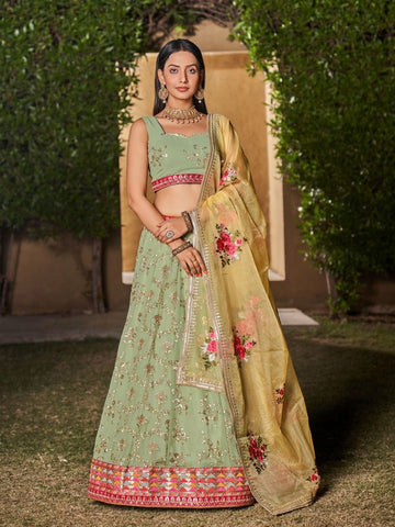 Pista green lehenga choli for women or girls ready to wear party wear lehenga choli