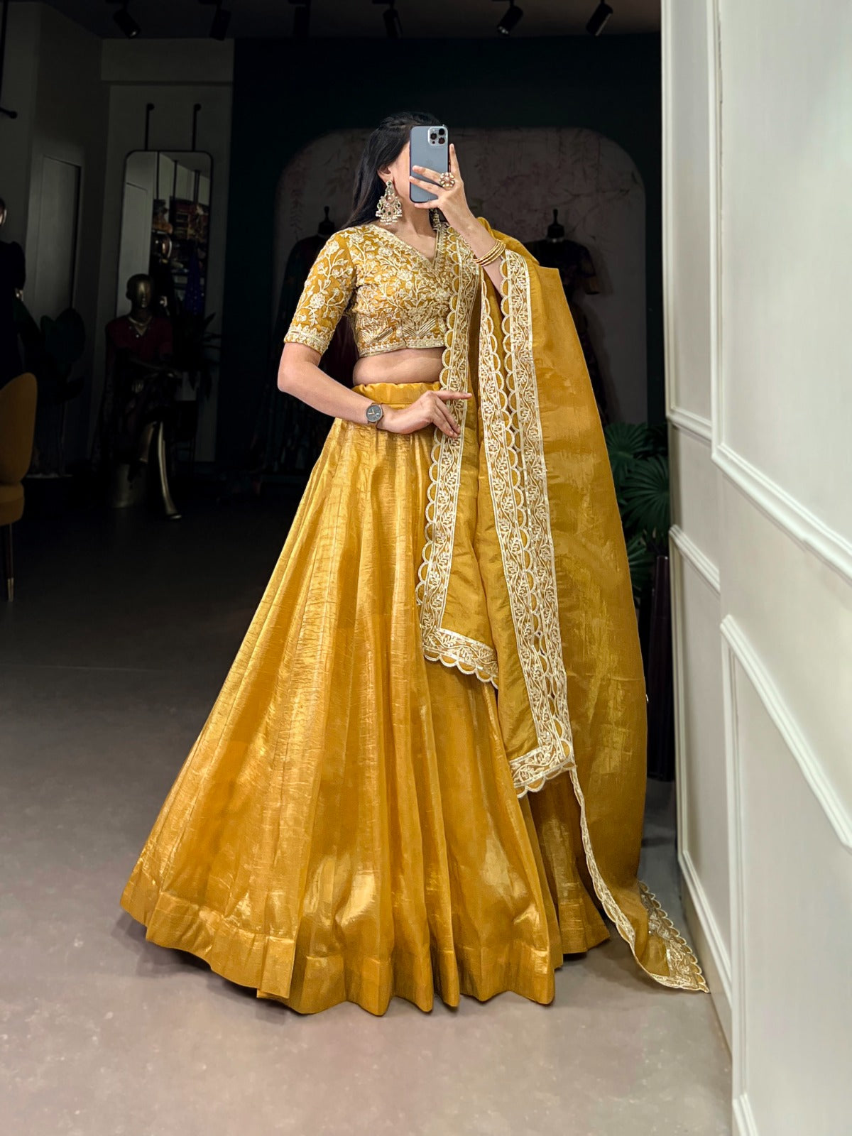 yellow lehenga choli for women haldi function wear chaniya choli haldi outfits