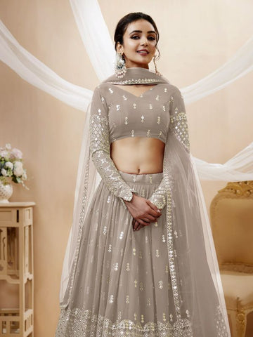 Grey lehenga choli for women or girls Sequins Zari Embroidered Work lehenga choli