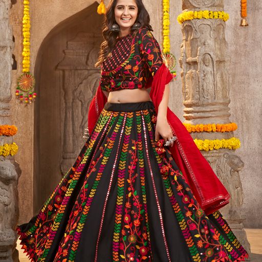 Black Thread Embroided with all over work lehenga choli with Georgette dupatta