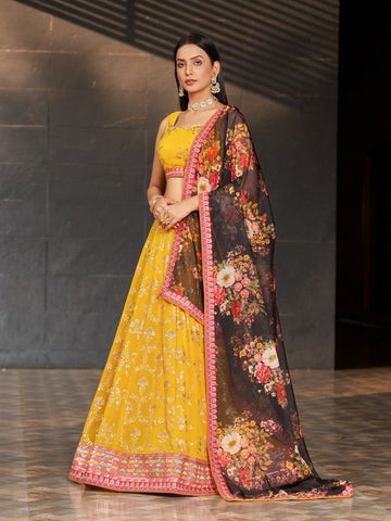 Yellow lehenga choli for women latest designer party wear lehenga choli