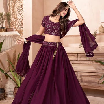 Purple Multi Sequins Embroidery Work lehenga choli with Faux Georgette dupatta