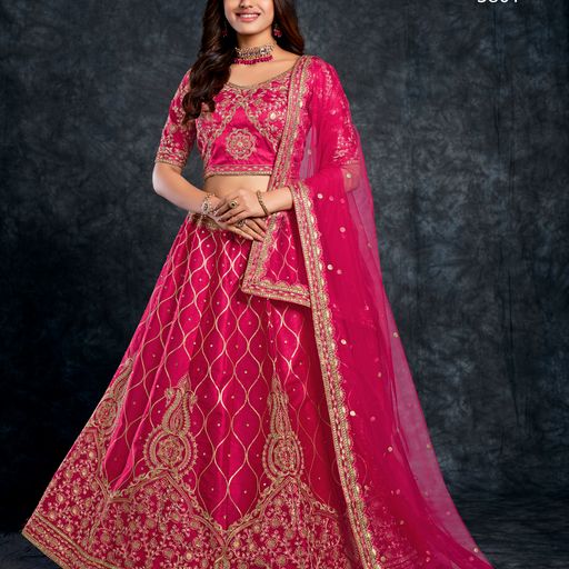 Pink  Diamond,Zari,Thread & Sequins  Embroidery Work   lehenga choli with  Net  dupatta