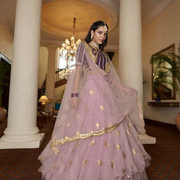 Light Purple Thread & Sequins Embroidery Work  lehenga choli with  Net  dupatta