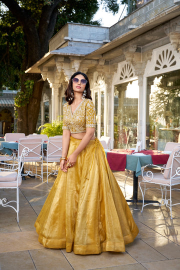 Yellow lehenga choli for women haldi function wear outfits