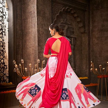 WHite Thread,  Embroidered with all over mirror  Work  lehenga choli with  Cotton  dupatta