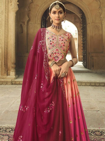 Pink Thread, Zari and Sequence Embroidery Work lehenga choli with Net dupatta