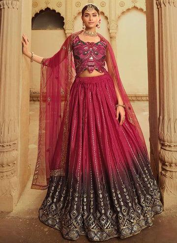 Deep Pink Zari and Sequence Embroidery Work lehenga choli with Net dupatta