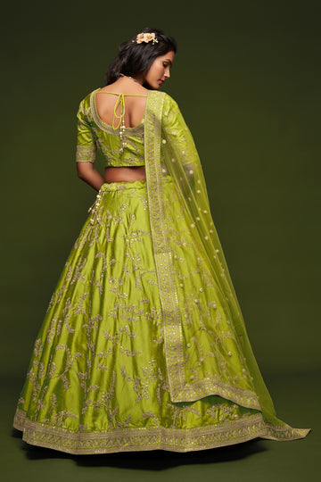 Neon Green   Zari and Sequence Embroidery Work lehenga choli with Net dupatta