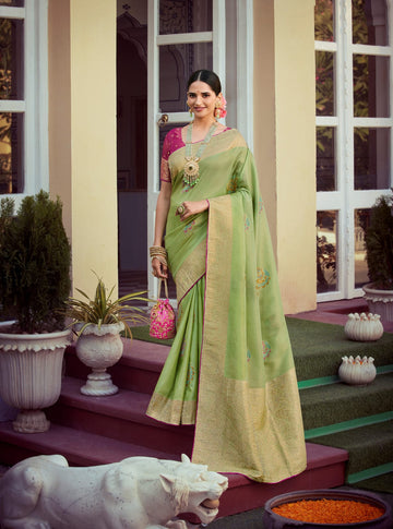 Green Tissue Silk   saree for women