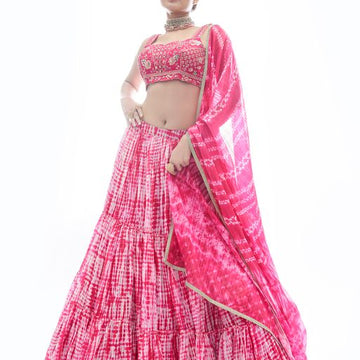 Pink   Hand and Thread  Work   lehenga choli with jacqurd dupatta