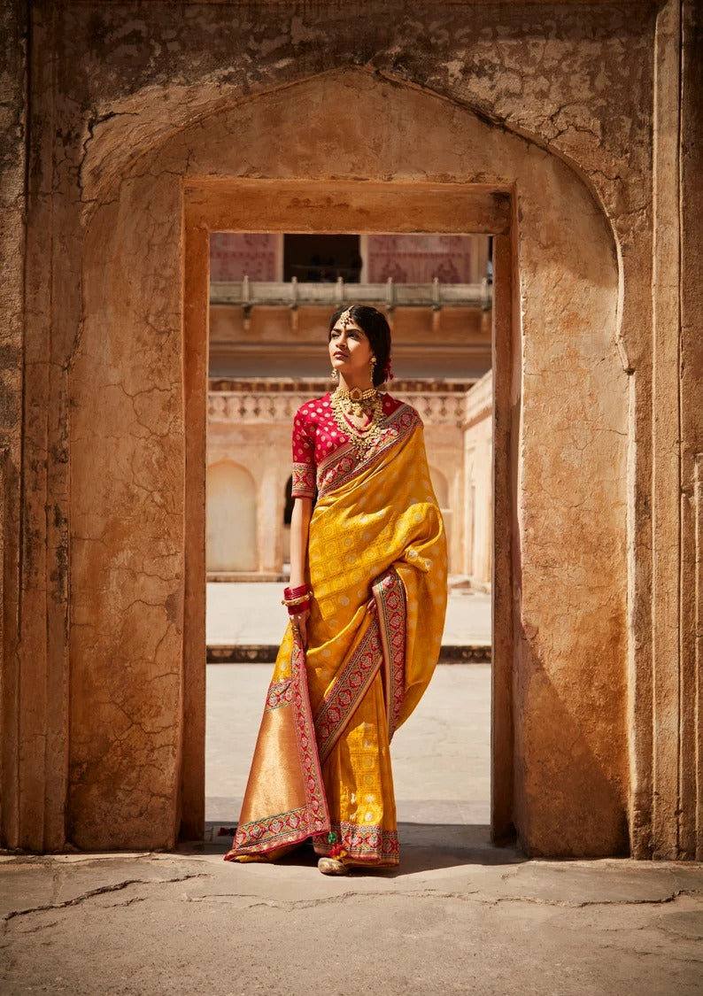 Yellow Paithani Silk saree for women