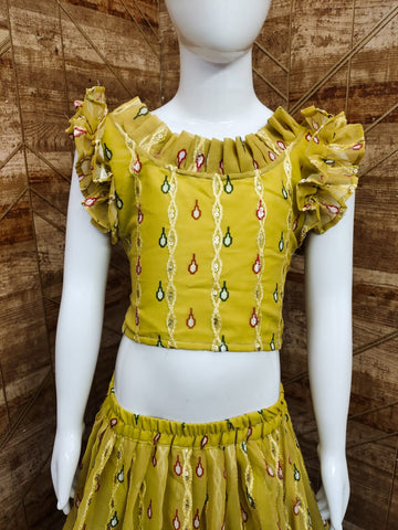 Yellow  Zari and  Sequence Embroidery Work  lehenga choli for Kids