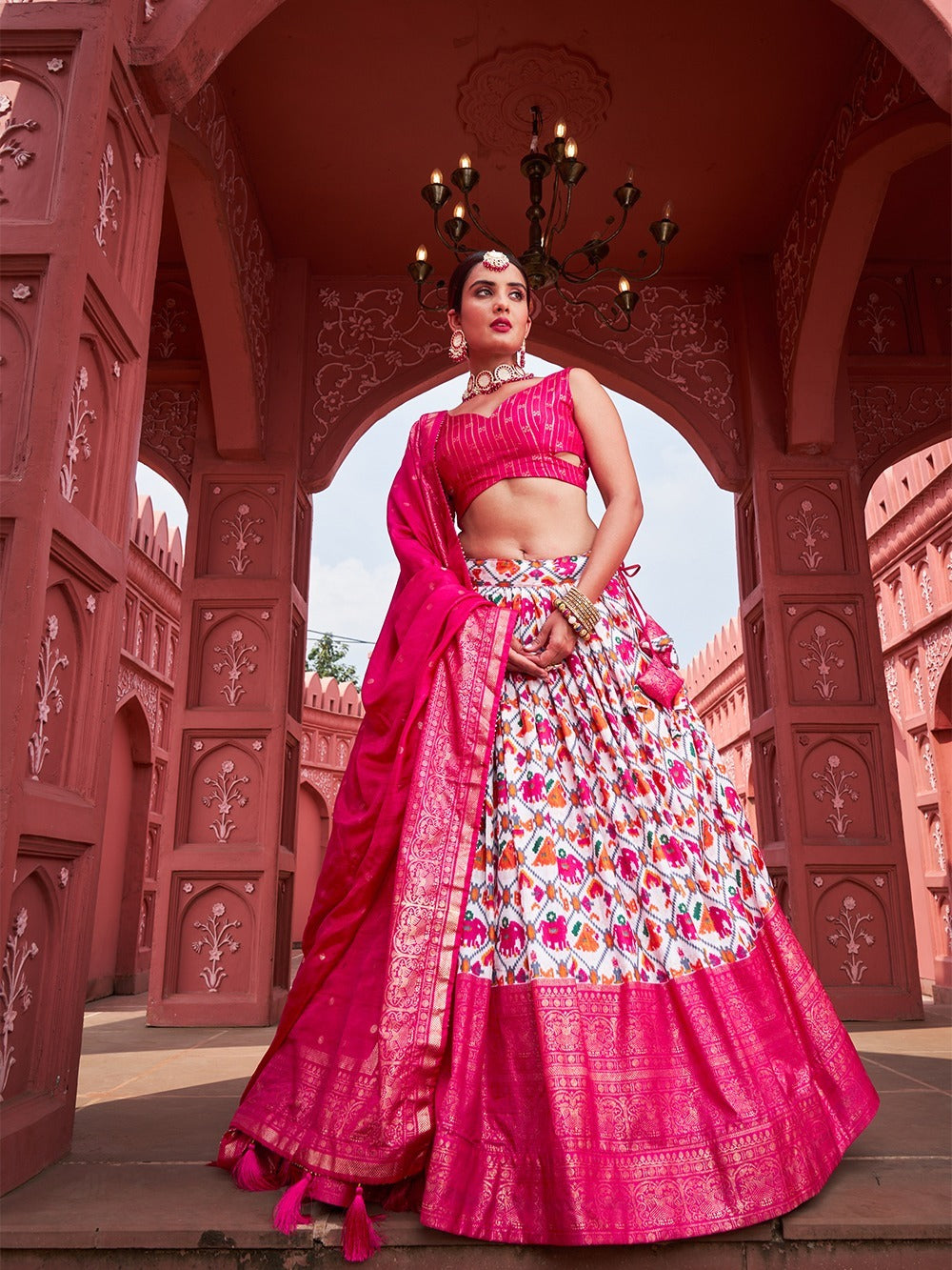 Red Lehenga Choli with Banarasi Silk Dupatta, Rakhi Festival Dress