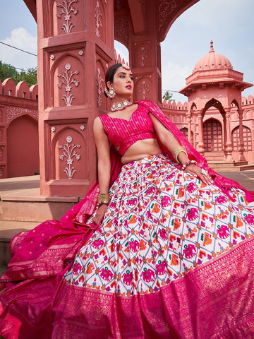 Pink  Patola Print with foil  Work lehenga choli with Dola Silk dupatta