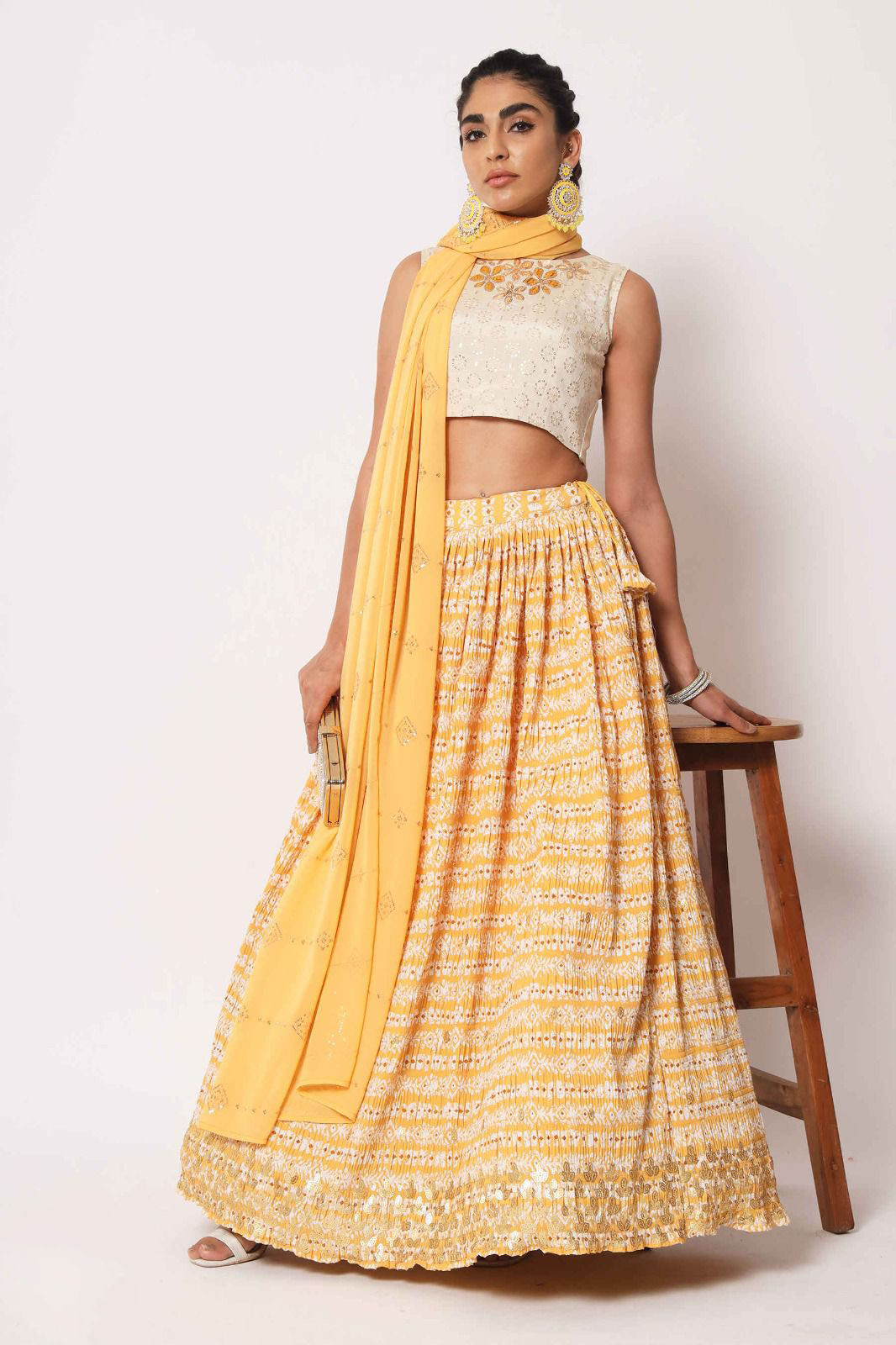 Yellow Embroidery Work   lehenga choli with Georgette dupatta