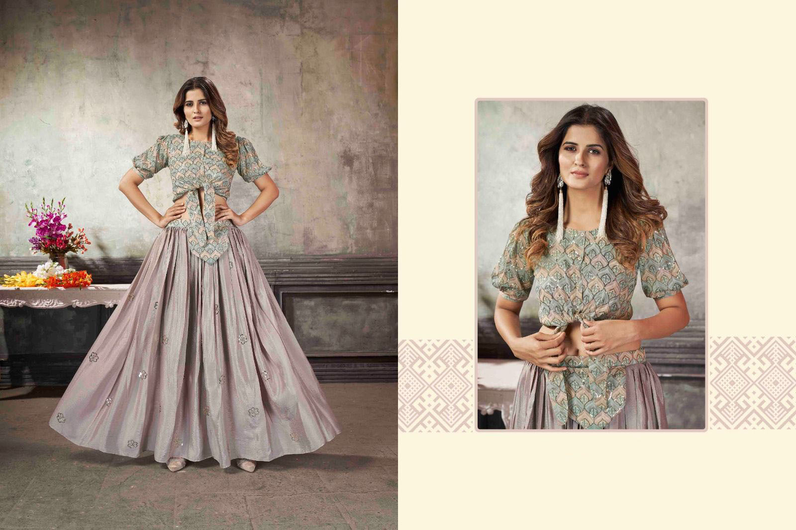 Grey   Thread with Sequience Embroidered  Work  Lehenga choli